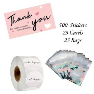 550 Piece Thank You Sellers Bundle - 500 Stickers, 25 Bags & 25 Cards 🆕